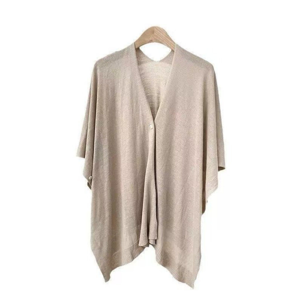 Solid Color Knit Shawl with Button for Women - Michela