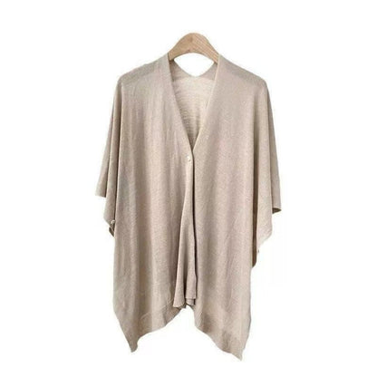 Solid Color Knit Shawl with Button for Women - Michela