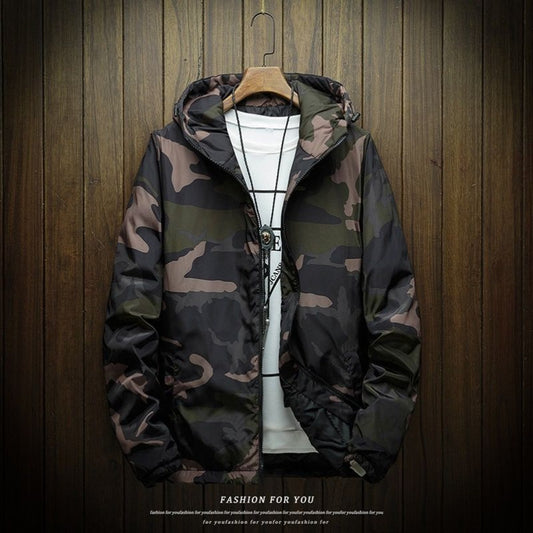 Camouflage Print Hooded Zip Up Jacket for Men - Giuditta