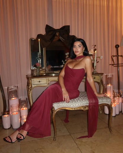 Strapless Maxi Dress with Scarf Detail for Women - Amalia