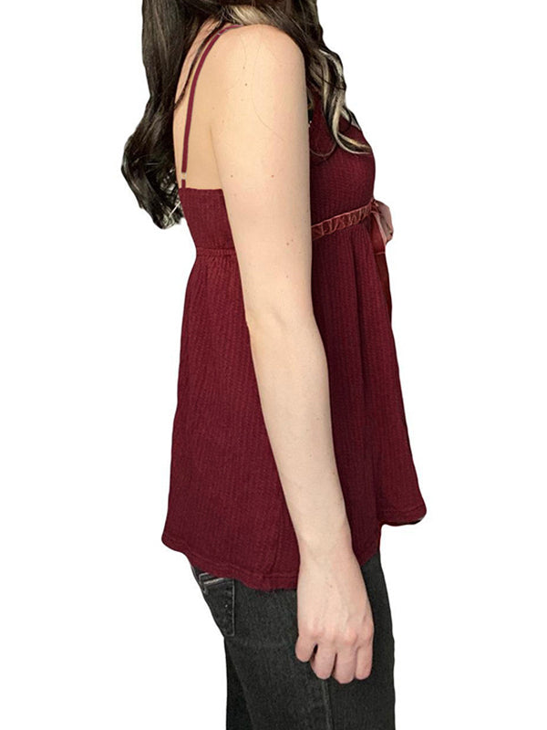 Red Vintage V-Neck A-Hem Button-Down Cami Top