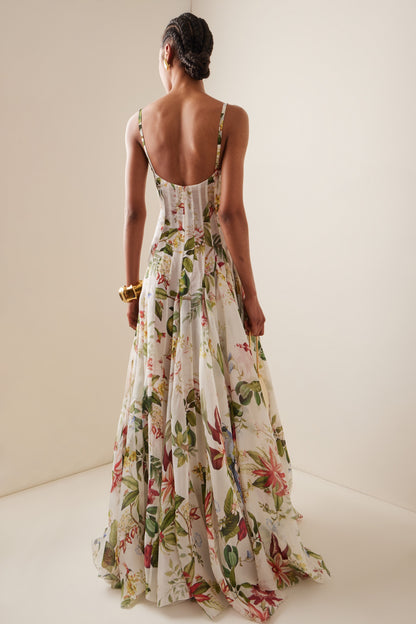 Floral White Maxi Dress with Spaghetti Straps for Women - Grazia