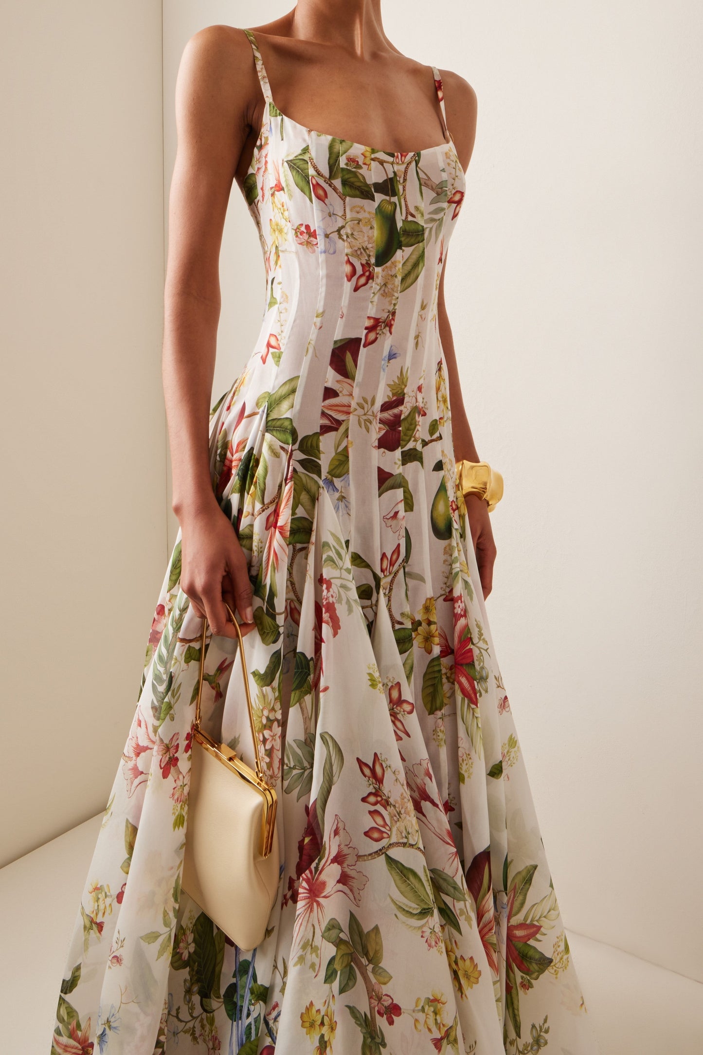 Floral White Maxi Dress with Spaghetti Straps for Women - Grazia