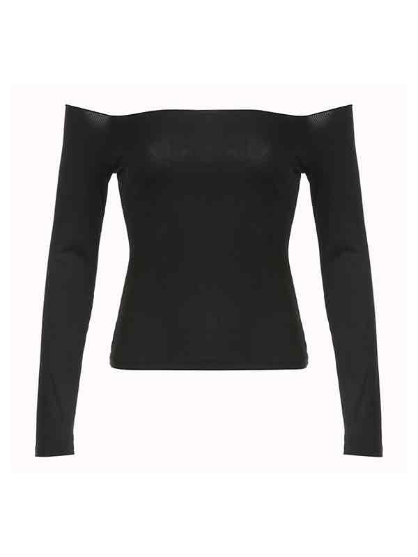 Classic black slim long sleeve top with off shoulder