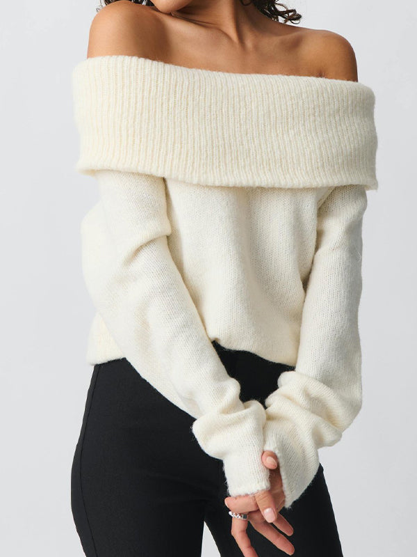 Y2K Solid Color Off Shoulder Oversized Sweaters