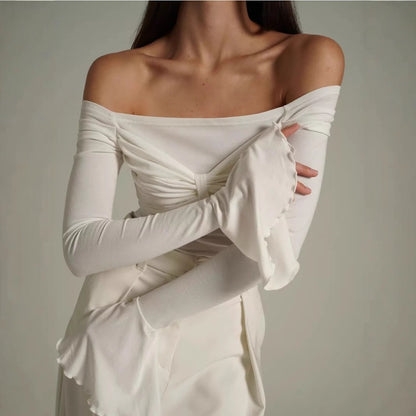 Off Shoulder Long Sleeve Top with Flared Cuffs for Women - Orsola
