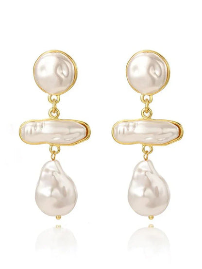 White Vintage Baroque Irregular Faux Pearl Linked Earring