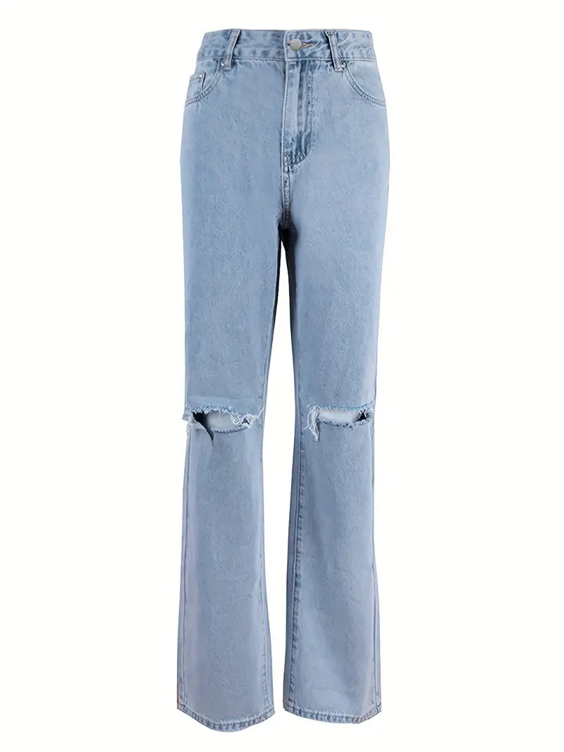 Light Blue 2000s Boyfriend Jeans with Ripped Design