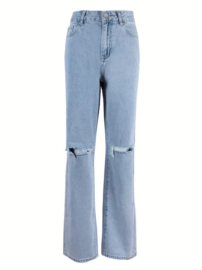 Light Blue 2000s Boyfriend Jeans with Ripped Design