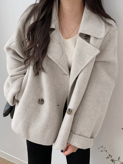 Shawl Collar Double Breasted Loose Coat