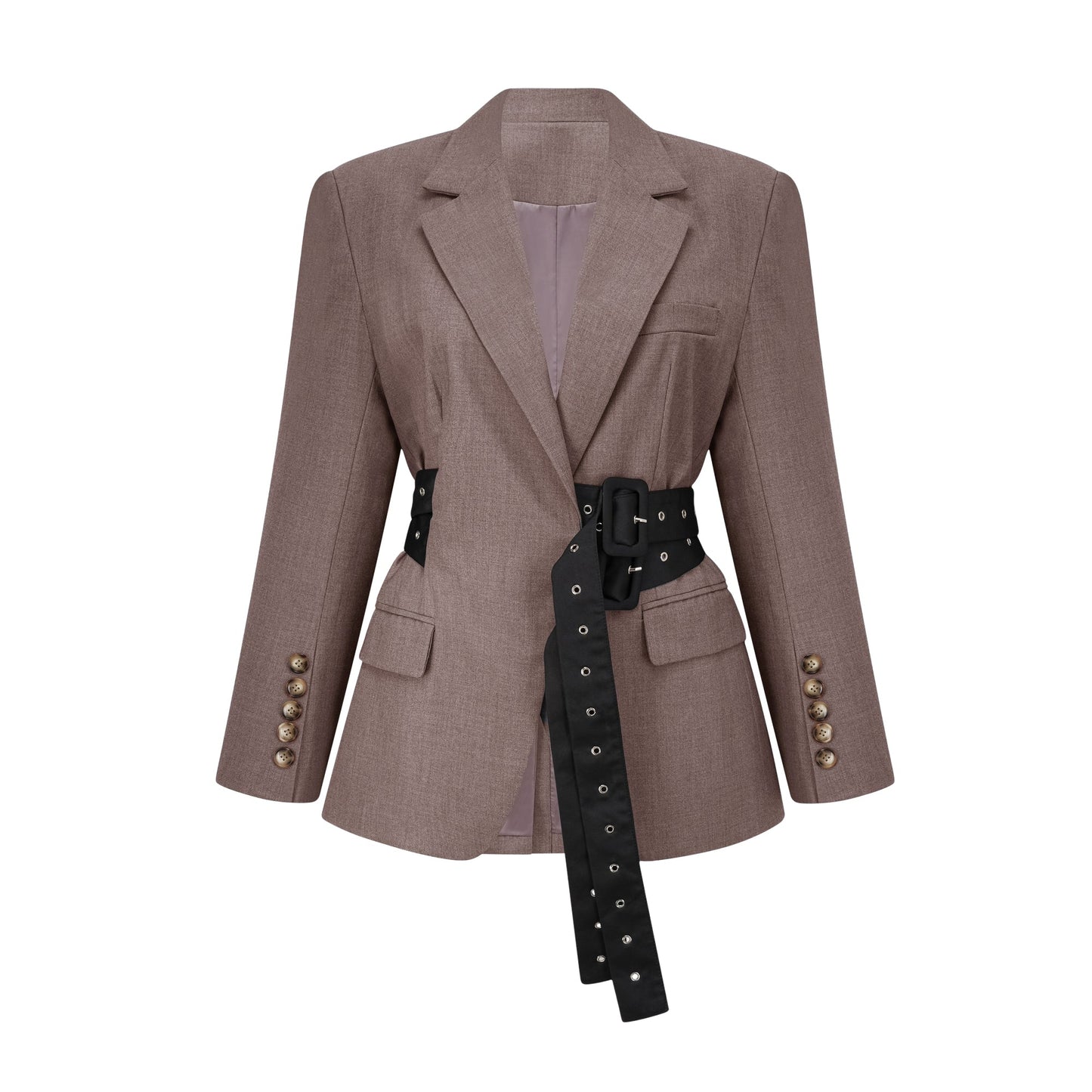 Grey Blazer with Belt and Pocket Detailing for Women - Francesca