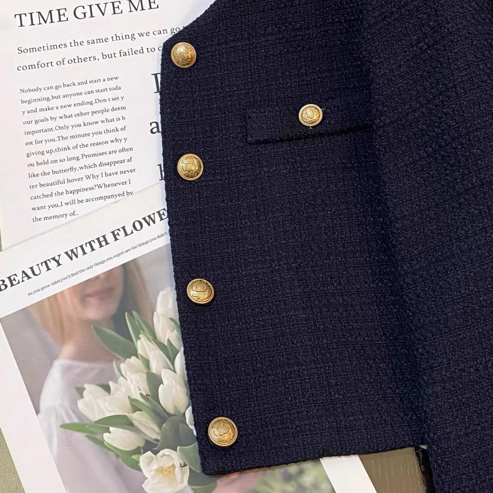 Navy Blue Button Front Blazer Jacket for Women - Adele