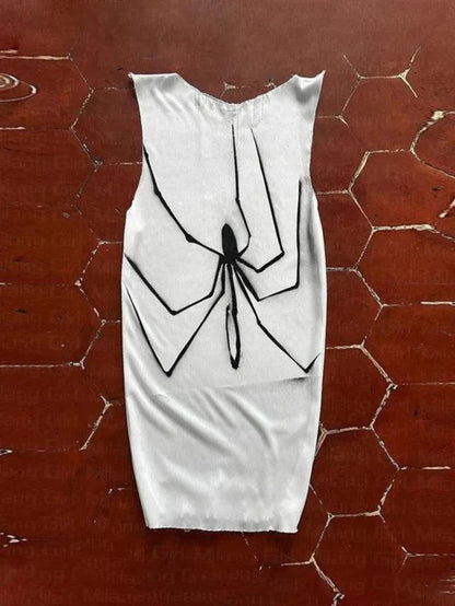 White Hip Hop Spider Print Tank Top