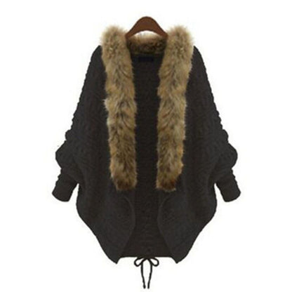 Knit Cardigan with Faux Fur Collar for Women - Silvia