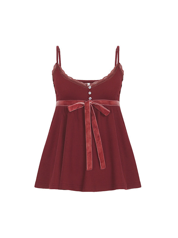 Red Vintage V-Neck A-Hem Button-Down Cami Top