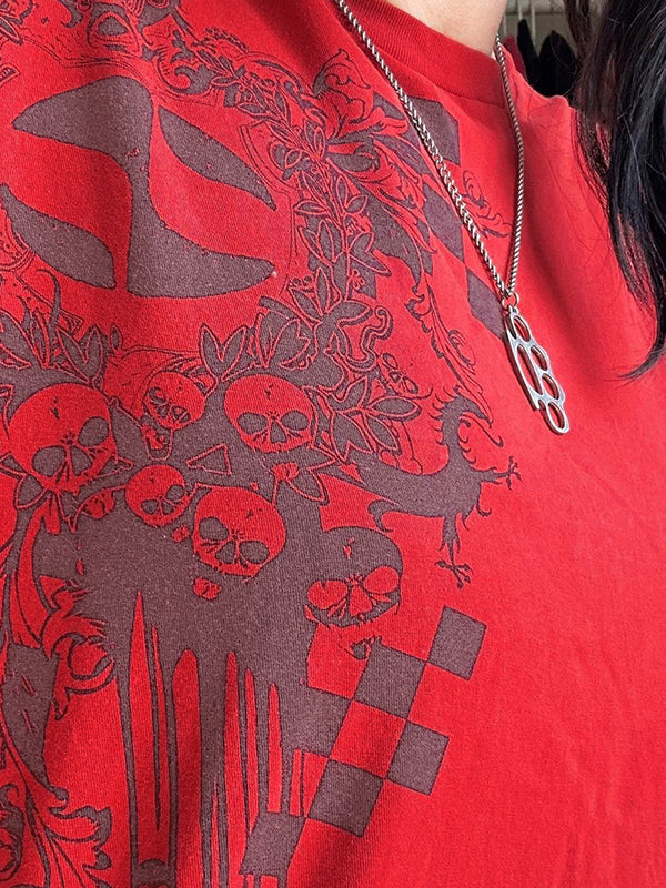 Red Hip Pop Oversized Skull Print Short Sleeve Tee