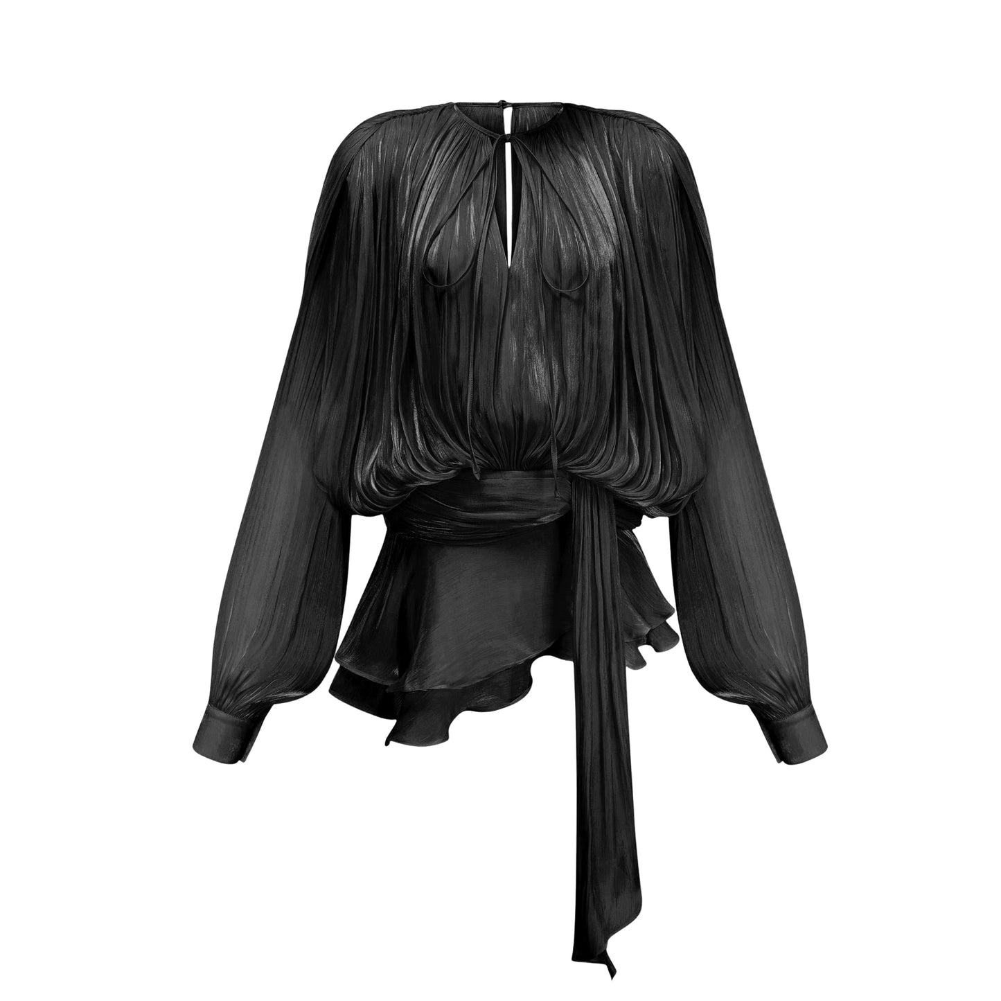 Black Pleated Mini Dress with Tie Waist for Women - Anita