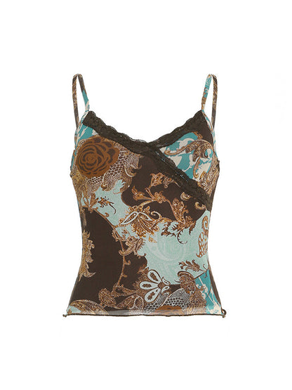 Brown Vintage Botanical Prints Cami Top