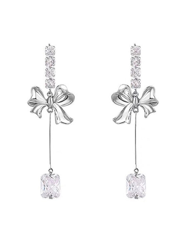 Y2K Zircon Pendant Drop Earring with Bow