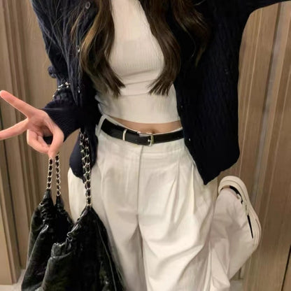 White Wide Leg High Waist Pants for Women - Viviana