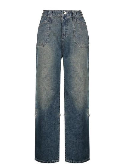 Washed Effect Denim Baggy Boyfriend Jeans