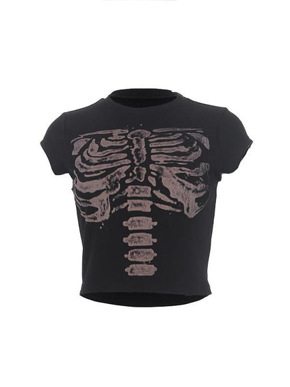 Black Vintage Crop Top with Skeleton logo