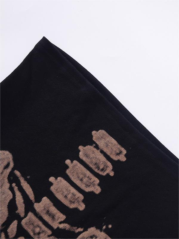 Black printed vintage crop top with skeleton motif