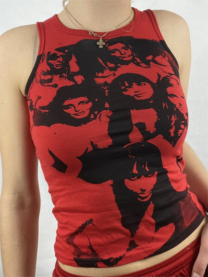 Crop Tank Top with Vintage Girl Graphic