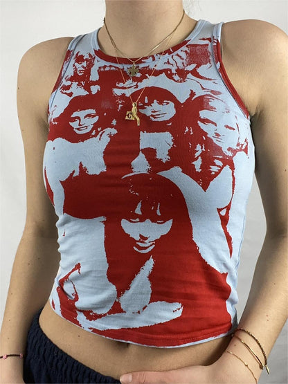 Crop tank top with vintage girl graphic