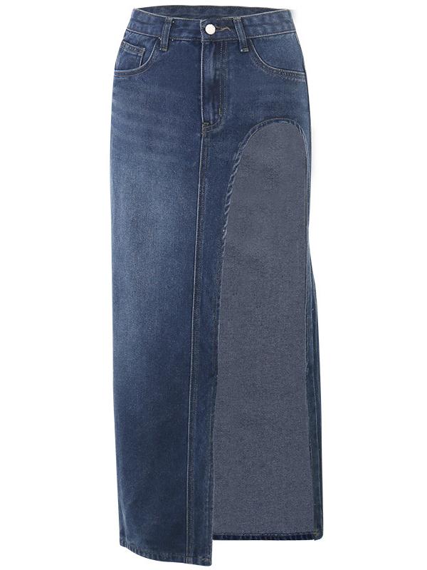 Maxi denim skirt with a high side slit