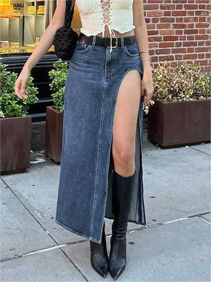 Maxi Denim Skirt with Slit