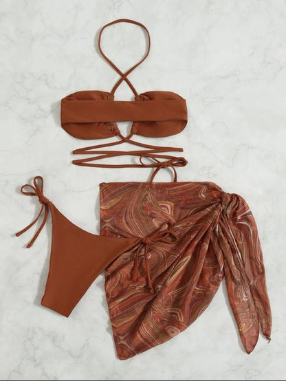 Crossover Three Piece Bikini Swimsuit