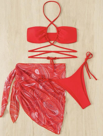 Crossover Three Piece Bikini Swimsuit