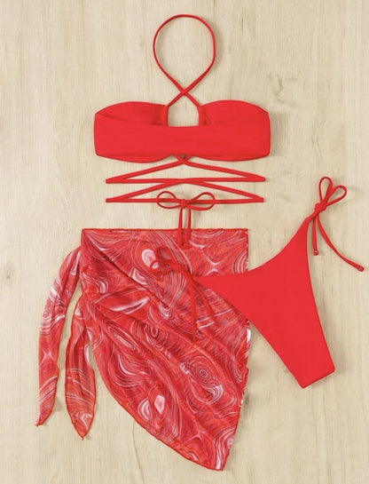 Crossover Three Piece Bikini Swimsuit