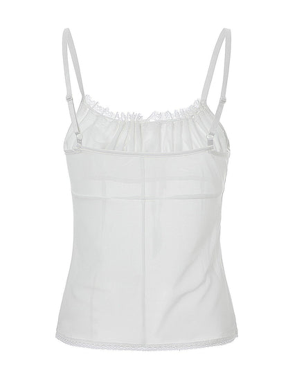 White Chiffon Cami Top with Lace Detail