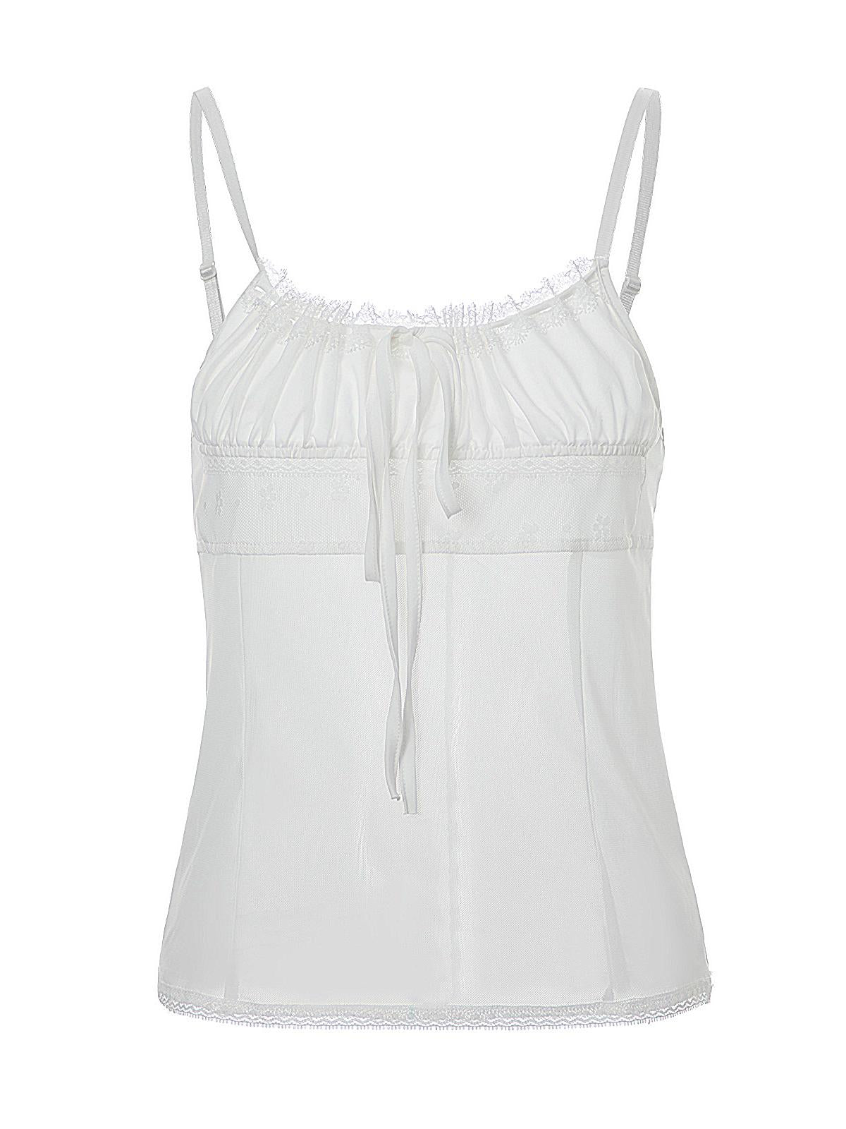 White Chiffon Cami Top with Lace Detail