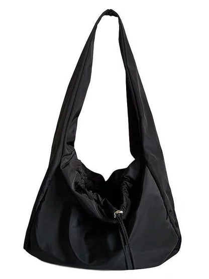 Black Nylon Shoulder Bag with Drawstring