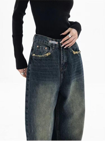 Women’s Dark Washed Boyfriend Jeans | Baggy