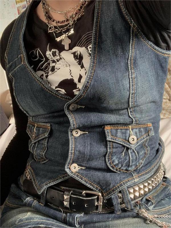 Denim Corset Top with Button Front