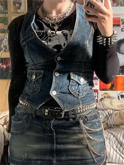 Denim Corset Top with Button Front