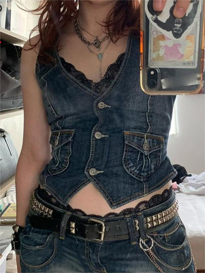 Denim Corset Top with Button Front