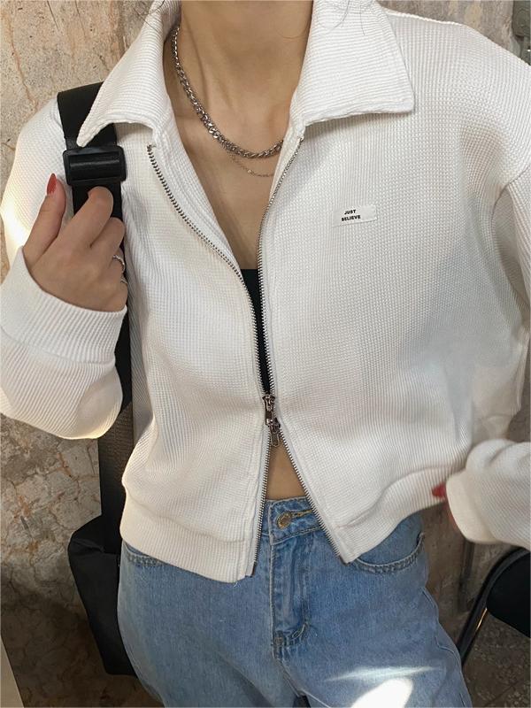 Crop jacket with zip in white or grey