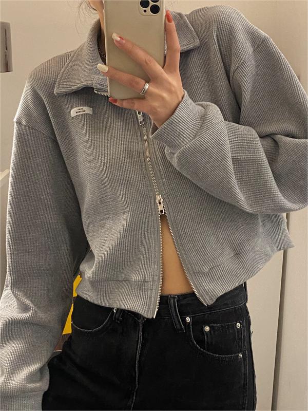 Zip-Up Crop Jacket in White and Grey