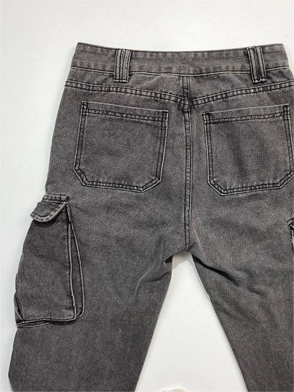 Mid-rise faded gray cargo jeans
