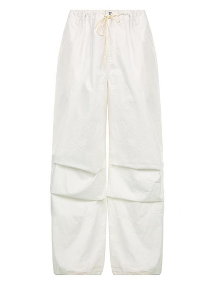 White Low Waist Parachute Cargo Pants