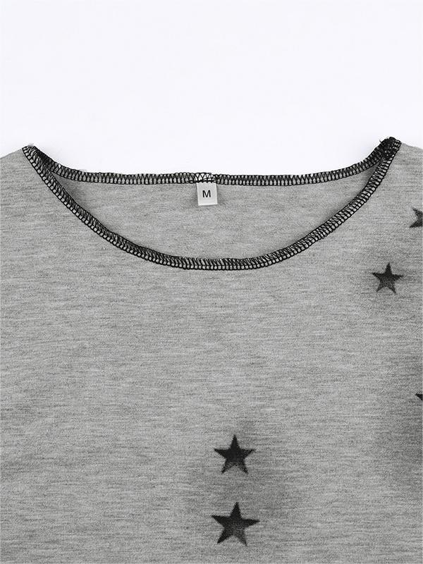 Vintage Star Long Sleeve Crop Top with Stitches Details