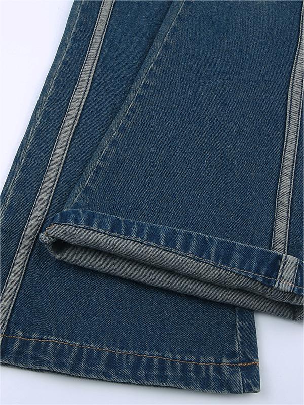 90s vintage flared denim pants with stripes on the side panels