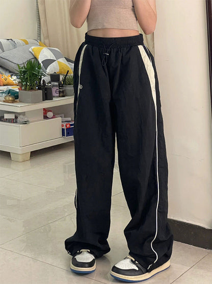 Black Baggy Oldschool Sweatpants with Contrast Piping Detail