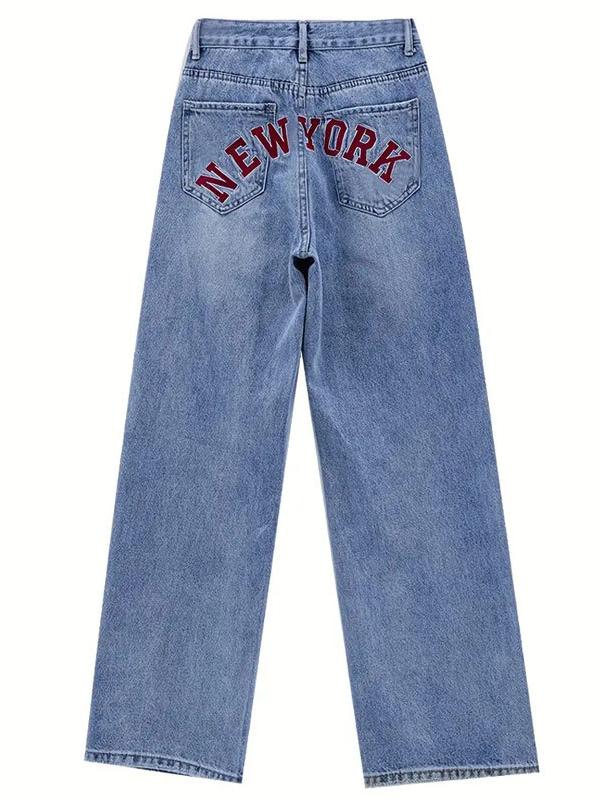 Baggy Boyfriend Jeans with Embroidered Back Logo