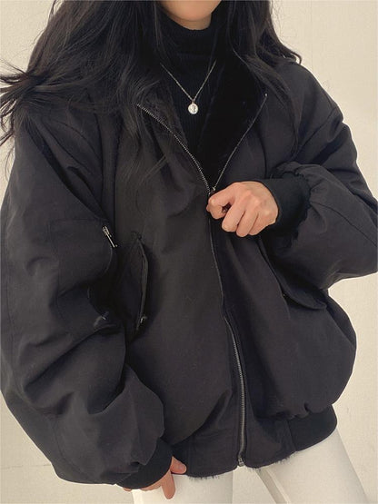 Reversible oversize fleece jacket with hood